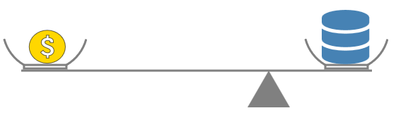 picture illustrating a balance with coins on one side and database on the other side