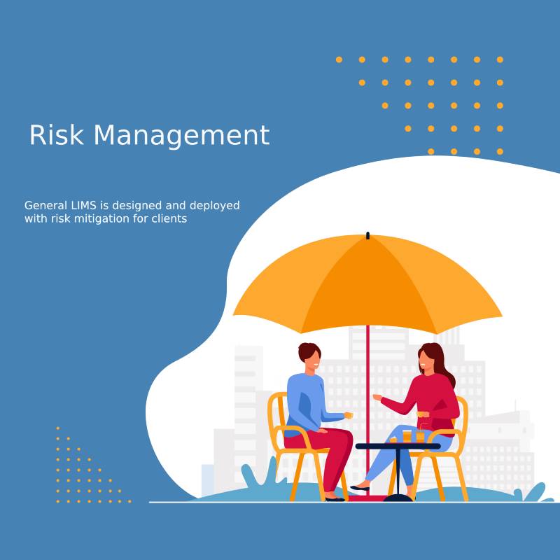 two people sitting beside a coffee table under an umbrella, captioned with Risk management
